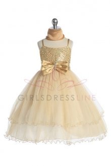 Gold Double Layer Tull-mesh Flower Girl Dress