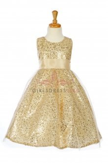 Gold Sleeveless Tulle Sequin Dress