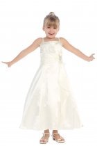 Ivory Brilliant Satin Ruffle Detail A-line Flower Girl Dress with Sparkles