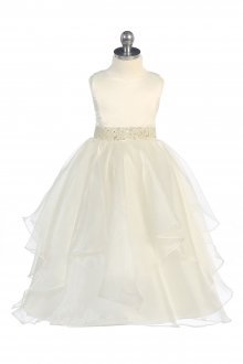 Ivory Satin and Organza Layered Flower Girl Dress