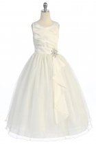 Ivory Satin Surplice Top with Double Layer Tulle Flower Girl Dress