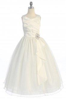 Ivory Satin Surplice Top with Double Layer Tulle Flower Girl Dress