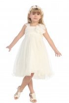 Ivory Soft tulle overlay empire dress with Short Sleeves