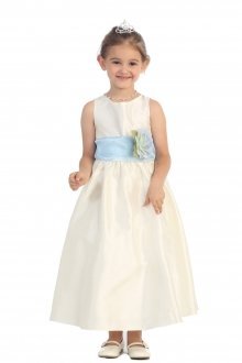 Ivory/Baby Blue Flowers and Sash Flower Girl Dress
