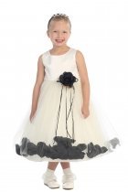 Ivory/Black Sleeveless Satin Flower Petal Flower Girl Dress