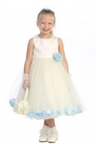 Ivory/Blue Sleeveless Satin Flower Petal Flower Girl Dress