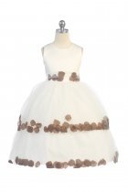 Ivory/Brown Double Layer Petal Flower Girl Dress