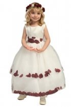 Ivory/Burgundy Double Layer Petal Flower Girl Dress