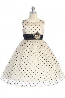 Ivory/Chocolate Organza Polkadot Flower Girl Dress