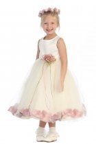 Ivory/Dusty Rose Sleeveless Satin Flower Petal Flower Girl Dress