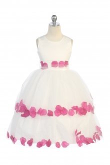 Ivory/Fuchsia Double Layer Petal Flower Girl Dress