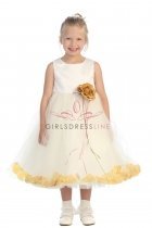 Ivory/Gold Sleeveless Satin Flower Petal Flower Girl Dress