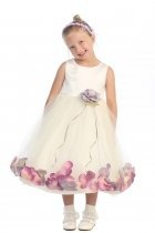 Ivory/Lavender Sleeveless Satin Flower Petal Flower Girl Dress