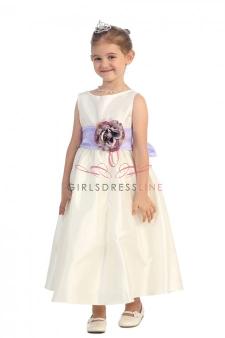 Ivory/Lilac Flowers and Sash Flower Girl Dress