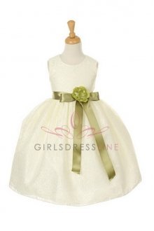 Ivory/Moss Green Elegant Lace Flower Girl Dress