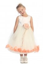 Ivory/Peach Sleeveless Satin Flower Petal Flower Girl Dress