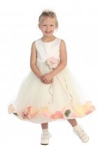 Ivory/Pink Sleeveless Satin Flower Petal Flower Girl Dress