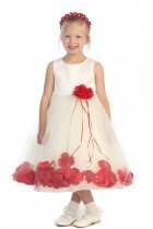 Ivory/Red Sleeveless Satin Flower Petal Flower Girl Dress