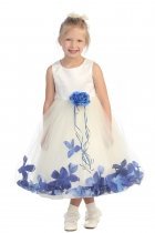 Ivory/Royal Sleeveless Satin Flower Petal Flower Girl Dress
