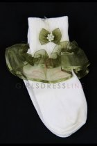 Ivory/Sage Ruffled Organza Socks