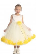 Ivory/Yellow Satin Flower Petal Flower Girl Dress