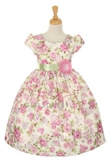 Lavender Flower Print Jacquard Flower Girl Dress