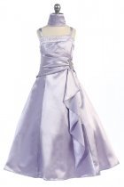 Lilac Brillinat Satin Ruffle Detail A-line Jr. Bridesmaid Dress with Sparkles L4305-BR