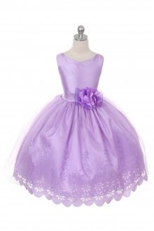 Lilac Sleeveless Taffeta and Tulle Flower Girl Dress