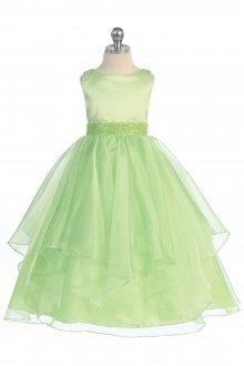 Lime Satin and Organza Layered Flower Girl Dress