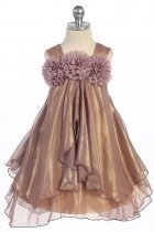 Mauve Beautiful Shiny Chiffon Dress With Three Chiffon Flower Trim