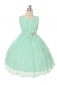 Mint Ruched Chiffon Flower Girl Dress
