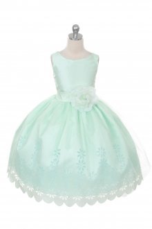 Mint Sleeveless Taffeta and Tulle Flower Girl Dress