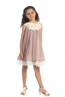 Mocha Chiffon Short Flower Girl Dress with ruffled flower neckline