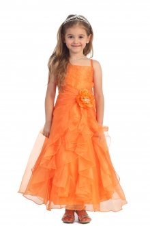 Orange Jeweled Bodice Ruffle Layered Organza Flower Girl Dress