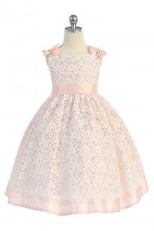 Peach Sleeveless Lace Flower Girl Dress
