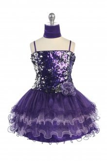 Purple Multi Tiered Tulle Skirt with Sequined Bodice Flower girl Dress