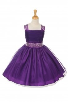 Purple Shinny Studded Dress With Rainbow Rhinestone Flower Girl Dress