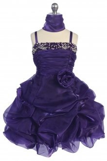 Purple Shiny Organza Ruched Pick up Short Dress with Pearl Beading