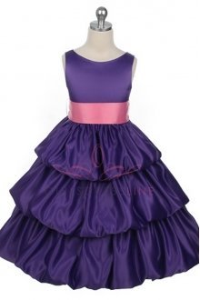 Purple/Bubble Pink 3 Layer Bubble Flower Girl Dress
