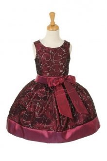Raspberry Two Tone Taffeta Decorated with Hearts Flower Girl Dress