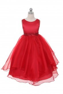 Red Satin and Organza Layered Flower Girl Dress