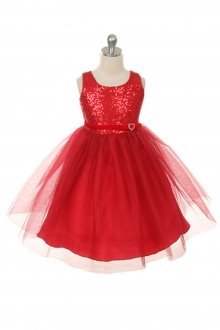 Red Sequined Lovely Tulle Overlay Flower Girl Dress