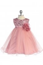 Rose Color Sequin Tulle Infant Flower Girl Dress