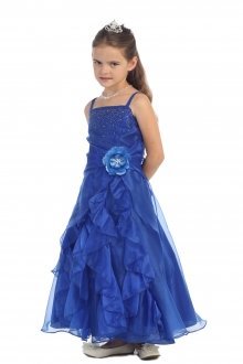 Royal Blue Jeweled Bodice Ruffle Layered Organza Flower Girl Dress