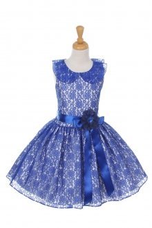 Royal Blue Sleeveless Lace Flower Girl Dress