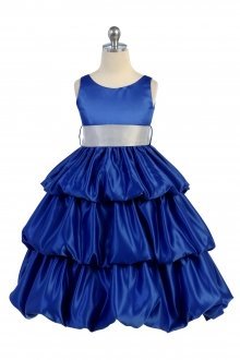 Royal Blue/Silver 3 Tier Bubble Flower Girl Dress