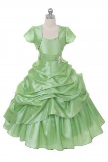 Sage Extravagent Taffeta Pick-Up Dress with Marching Bolero Jacket