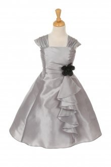 Silver Elegant Ruffle Taffeta Flower Girl Dress