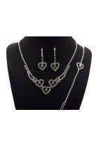 Sweet Heart Rhinestone Necklace Earring Bracelet Set F