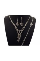 Sweet Heart Rhinestone Necklace EArring Bracelet Set F